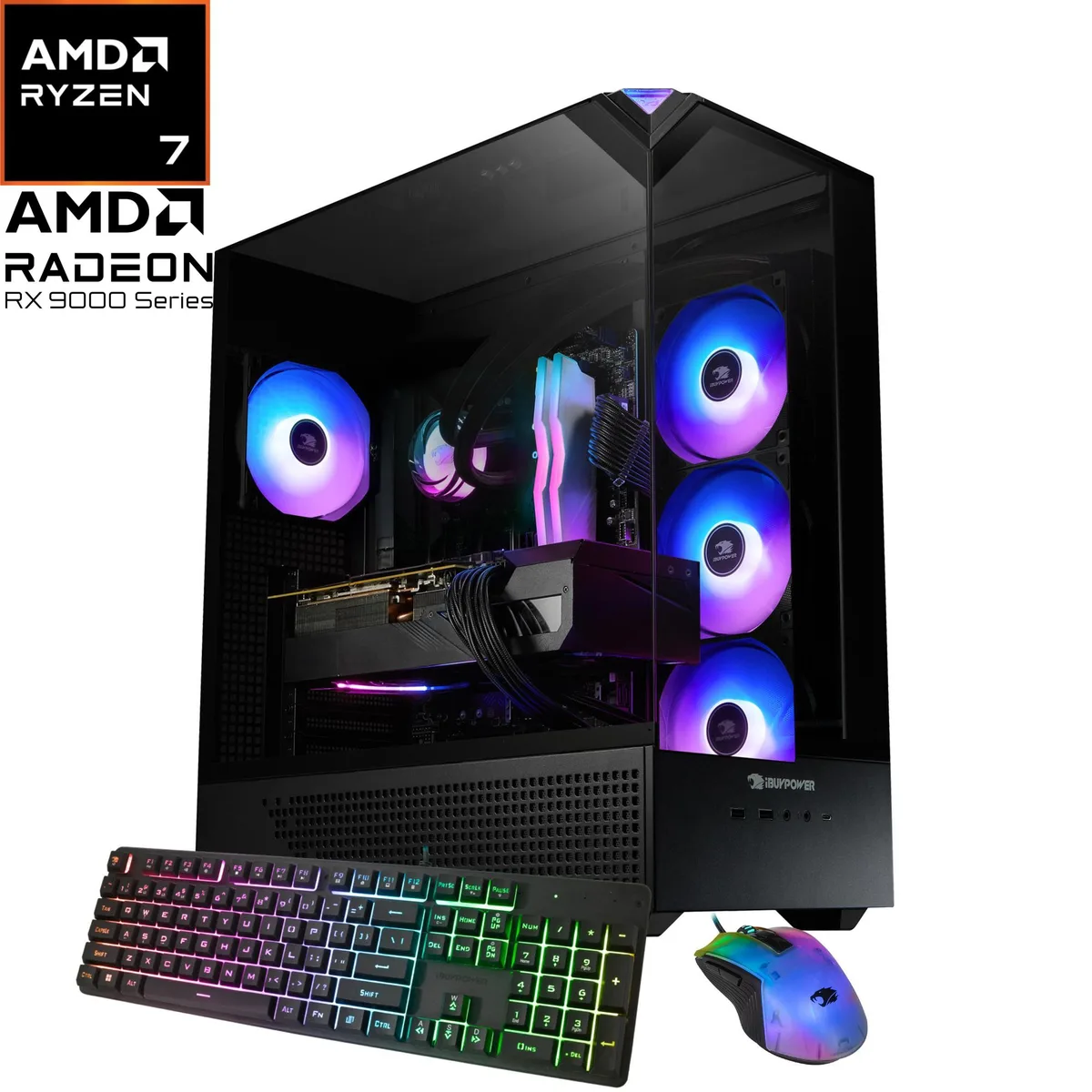 iBUYPOWER iBUYPOWER EBA7R97XT01 Gaming PC Ryzen 7 7800X3D Radeon RX 9070XT 32GB DDR5 1TB NVMe — product photo