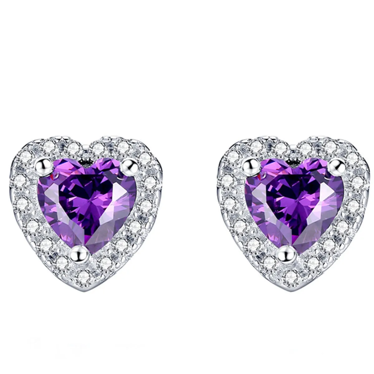Mabella Fashion Mabella Fashion Sterling Silver Heart Simulated Amethyst Stud Earrings 5mm .5ct — product photo