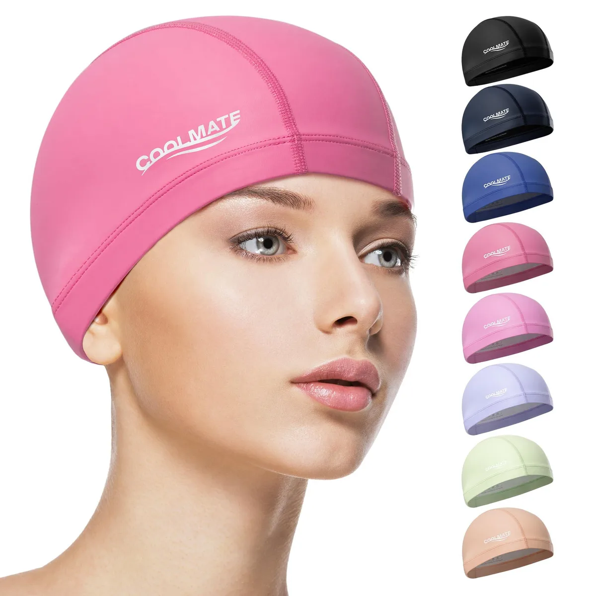 Dark pink fabric swim cap medium size textured finish