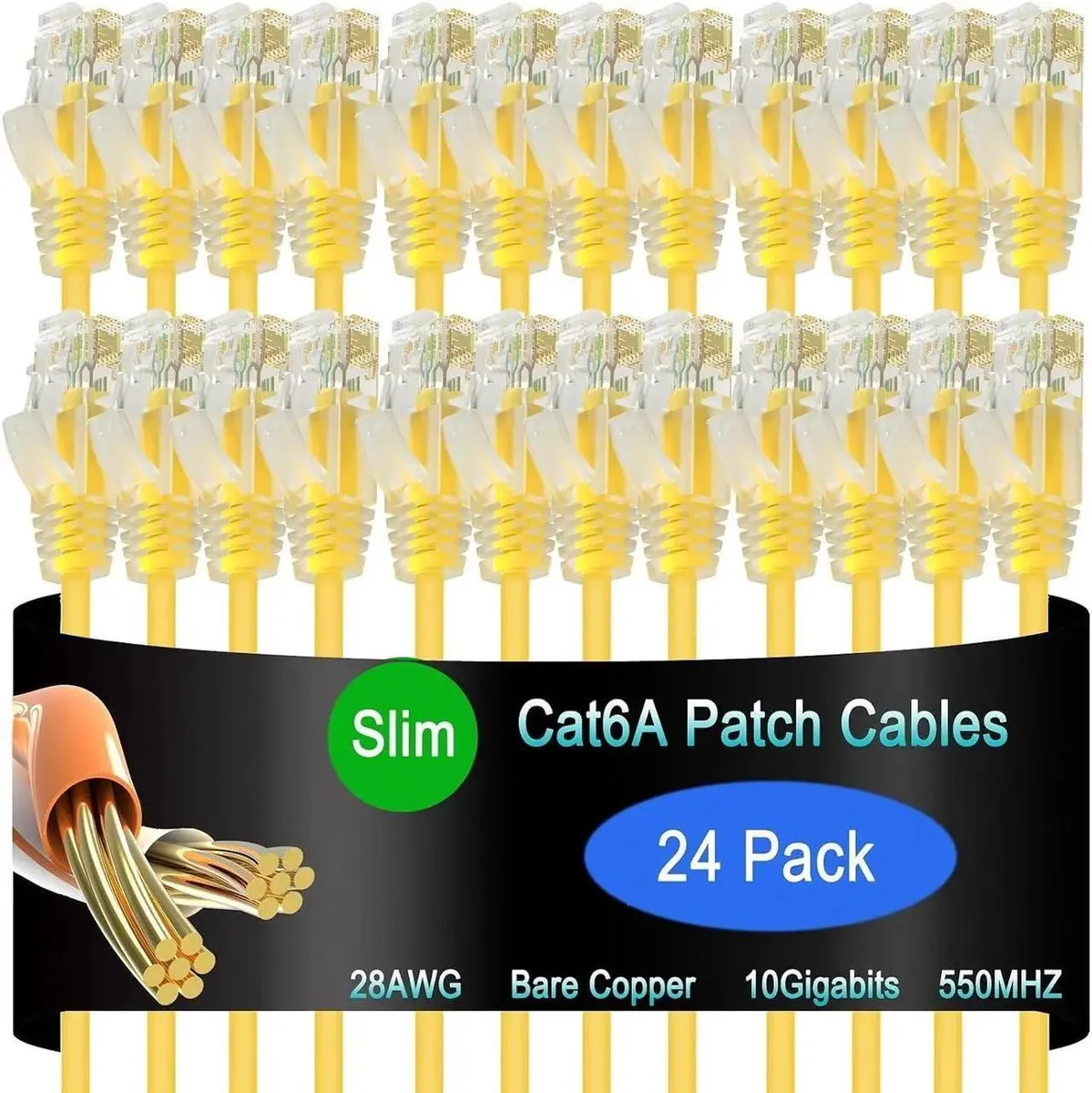 Vszerda Vszerda Cat6a Slim Ethernet Patch Cable 0.5 ft 24 Pack Yellow — product photo
