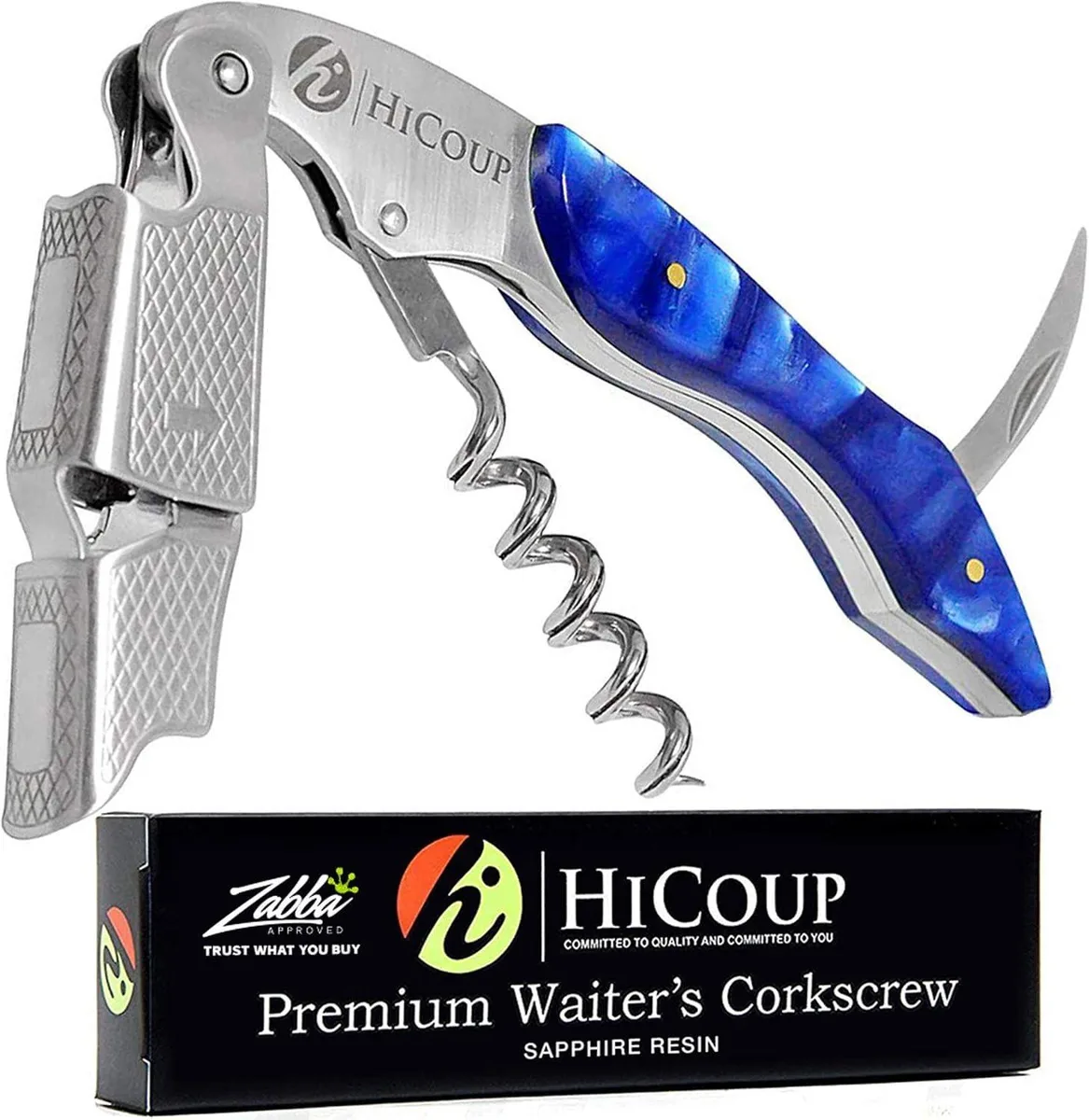 Sapphire stainless steel waiter corkscrew with wooden handle and foil cutter