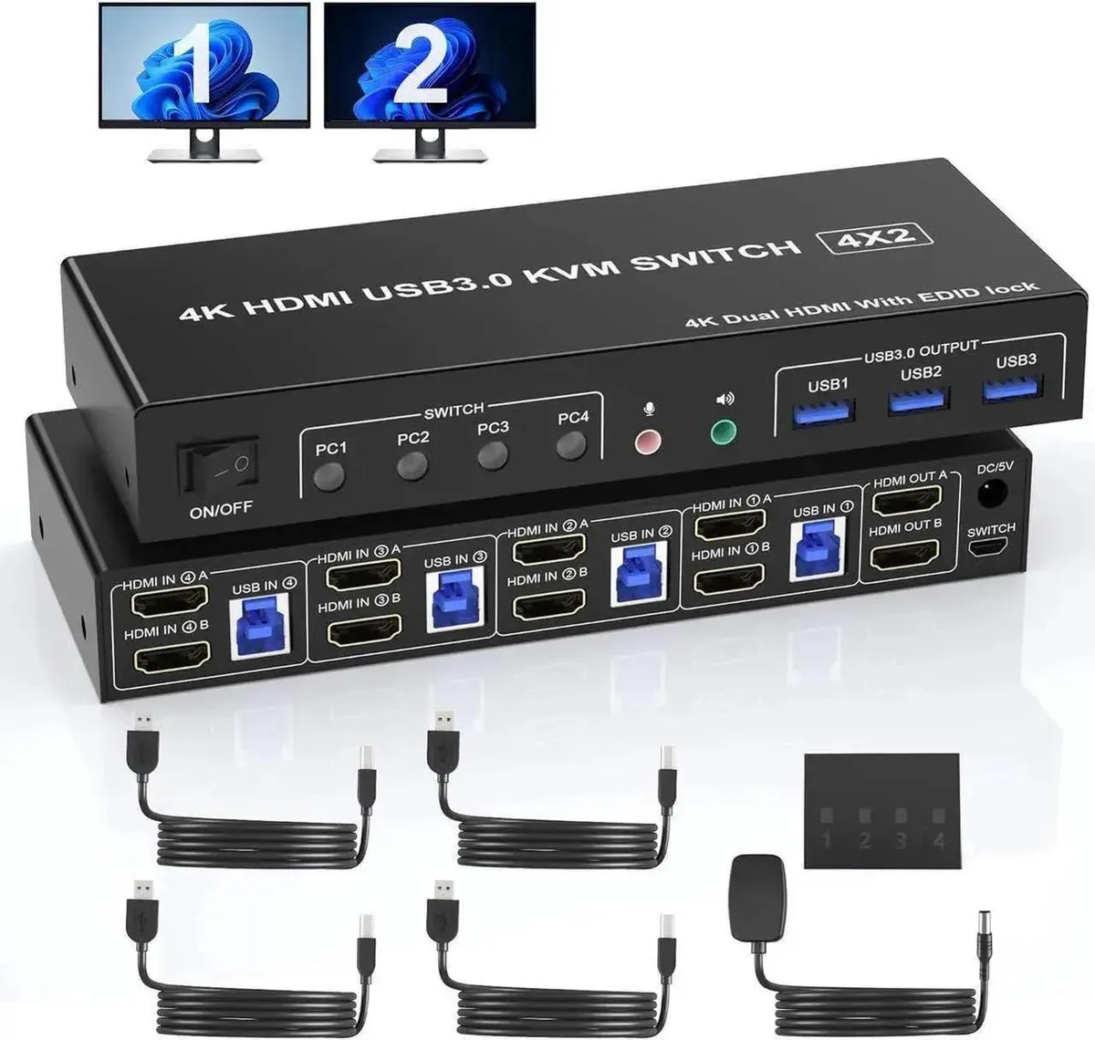 Vszerda Vszerda 4-Port Dual HDMI KVM Switch 4K 60Hz USB 3.0 — product photo