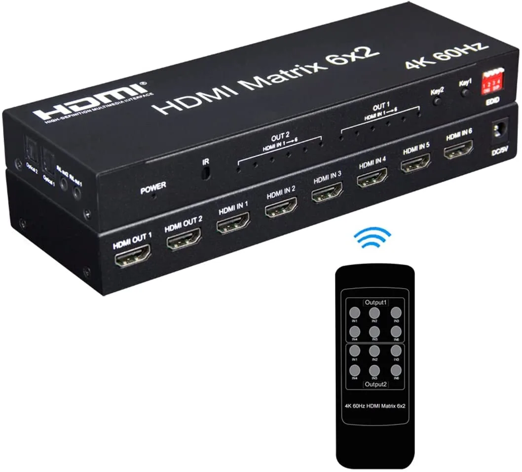 SMA SMA HDMI Matrix Switch 6x2 4K 60Hz Audio Out Black — product photo