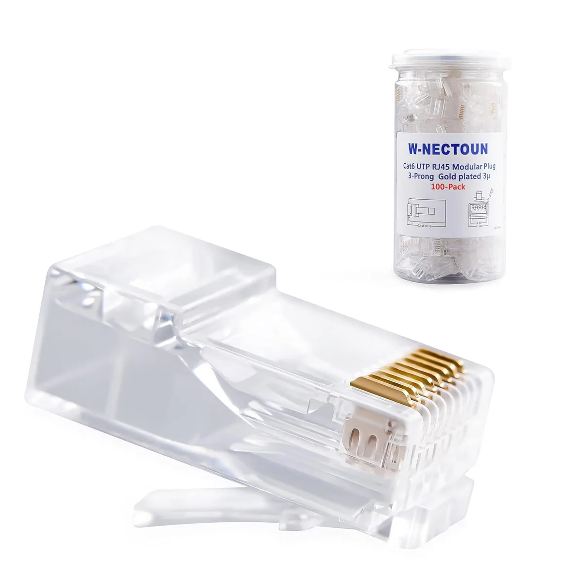 BFKK BFKK Cat6 RJ45 Modular Plugs 100-Pack 3-Prong Gold Plated — product photo