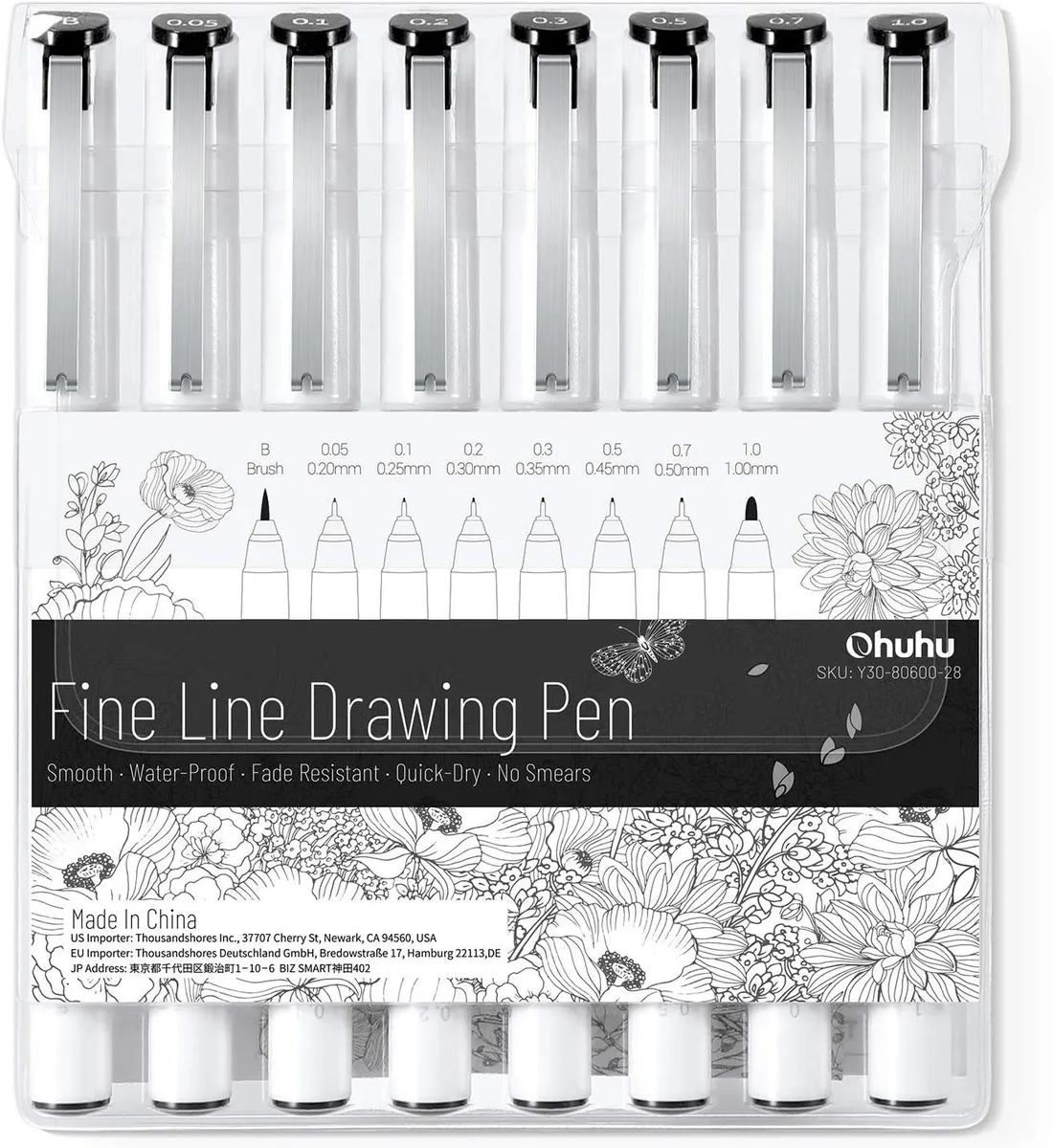 Fineliner Pens Y30-80600-28 8-size Tips Drawing — product photo