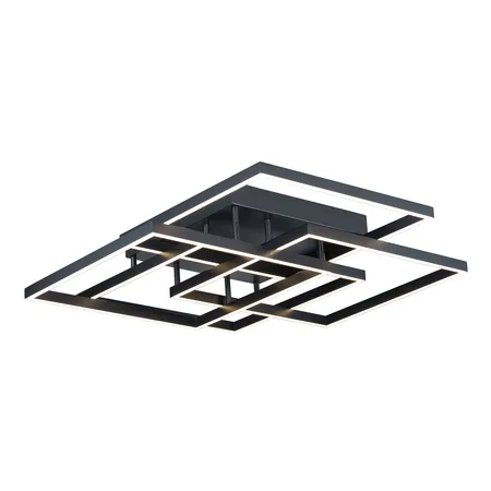 Black flush-mount LED light kit, 31 inches wide, geometric layered squares with white acrylic lens