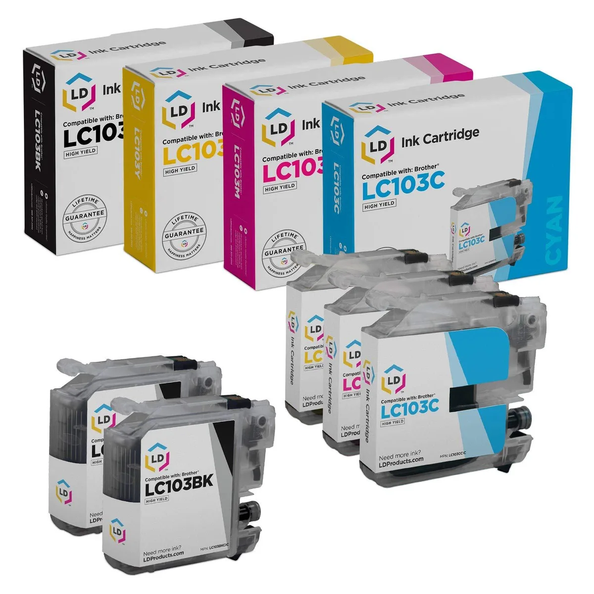 LD Products LD Products LC103 5-Pack Ink Cartridges (2 Black, 1 Cyan, 1 Magenta, 1 Yellow) — product photo