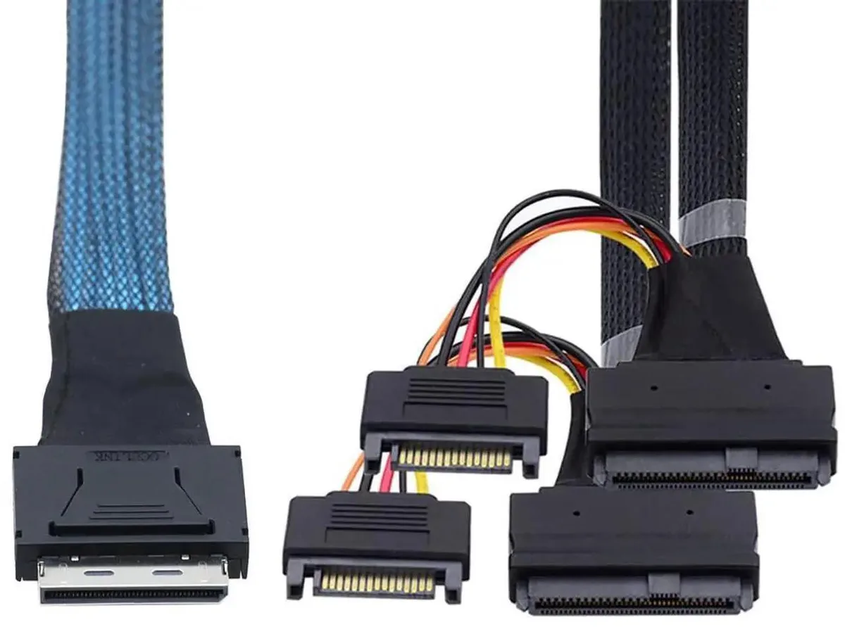 SMUGDESK SMUGDESK SFF8611 8X to Dual SFF8639 U.2 Cable with 15Pin SATA Power 32AWG .5M 12Gbps — product photo