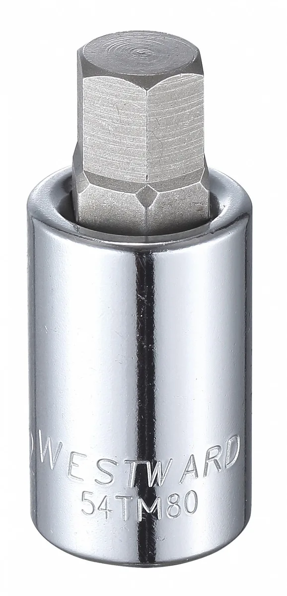 Westward 1/2 inch hex socket bit, alloy steel, full polished chrome finish
