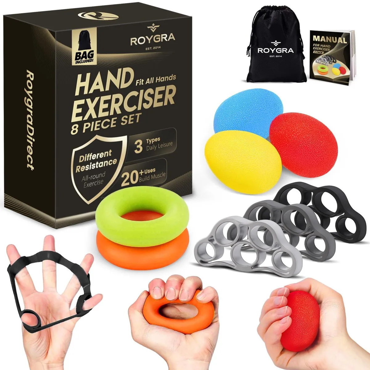  roygra 78/7-gds172 Hand Exercise Set 8 Pack Silicone Green — product photo