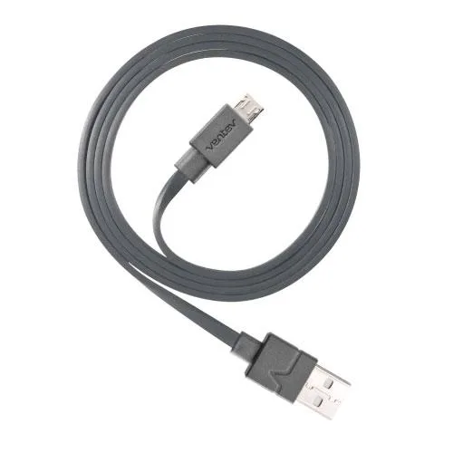 Grey flat Micro USB cable six feet long tangle resistant design