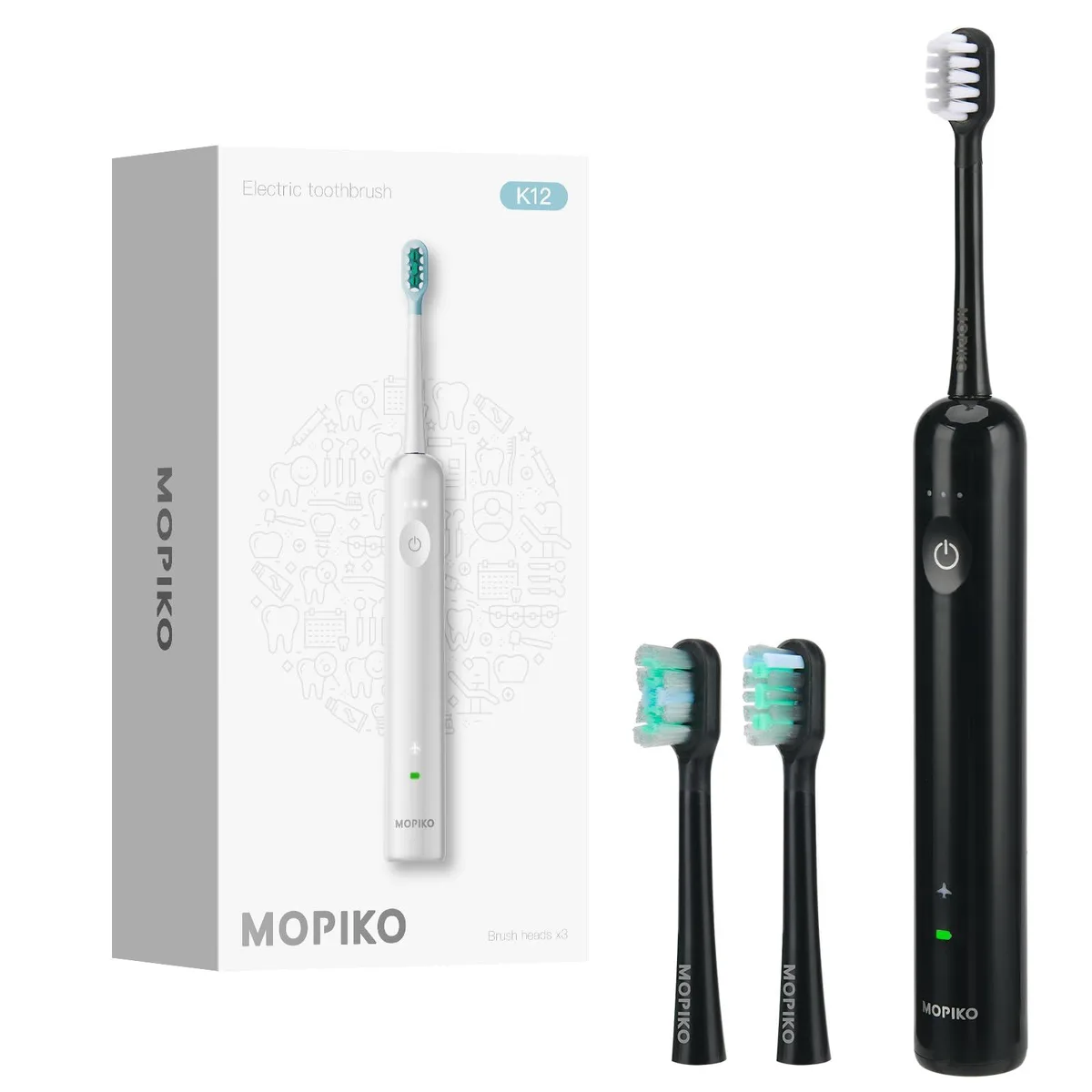Black oscillating electric toothbrush with travel case and charger