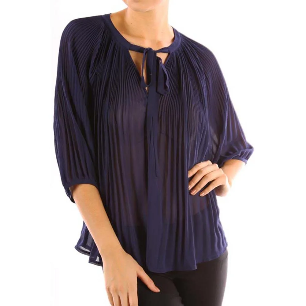 Altatac Altatac Chiffon Pleated Blouse Navy Small — product photo