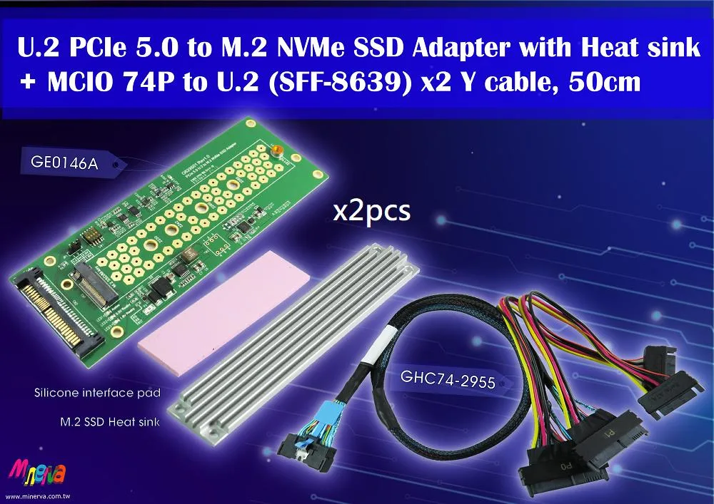 Innocard Innocard MCIO 74P PCIe 5.0 to U.2 x2 Y Cable 50cm with U.2 to M.2 Adapter x2 — product photo