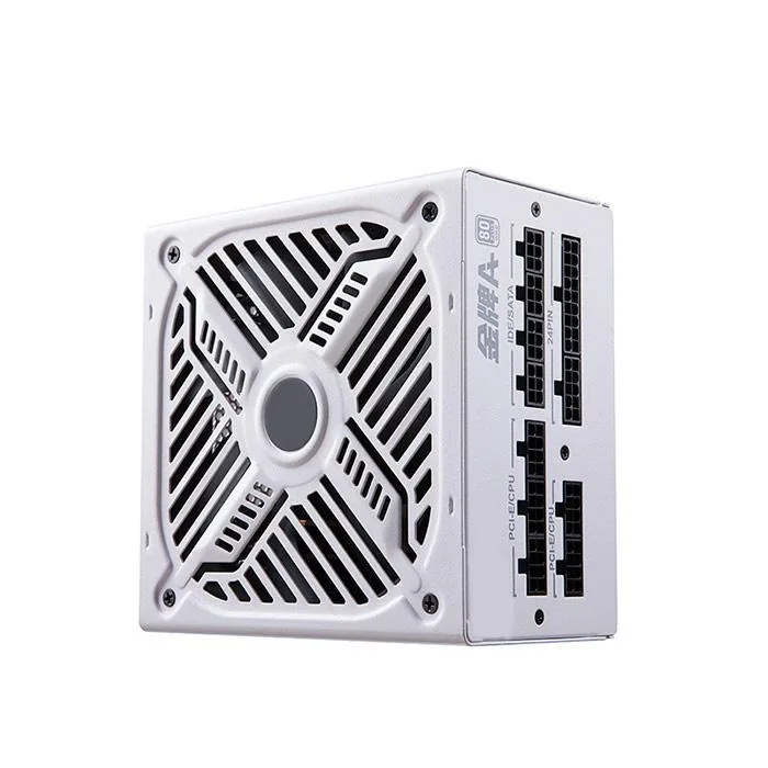 White ATX power supply unit with fully modular flat cables and a 140 mm hydraulic fan