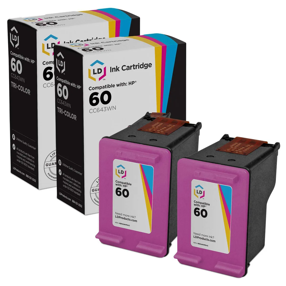 LD Products LD Products HP 60 CC643WN Tri-Color Ink Cartridge 2 Pack — product photo