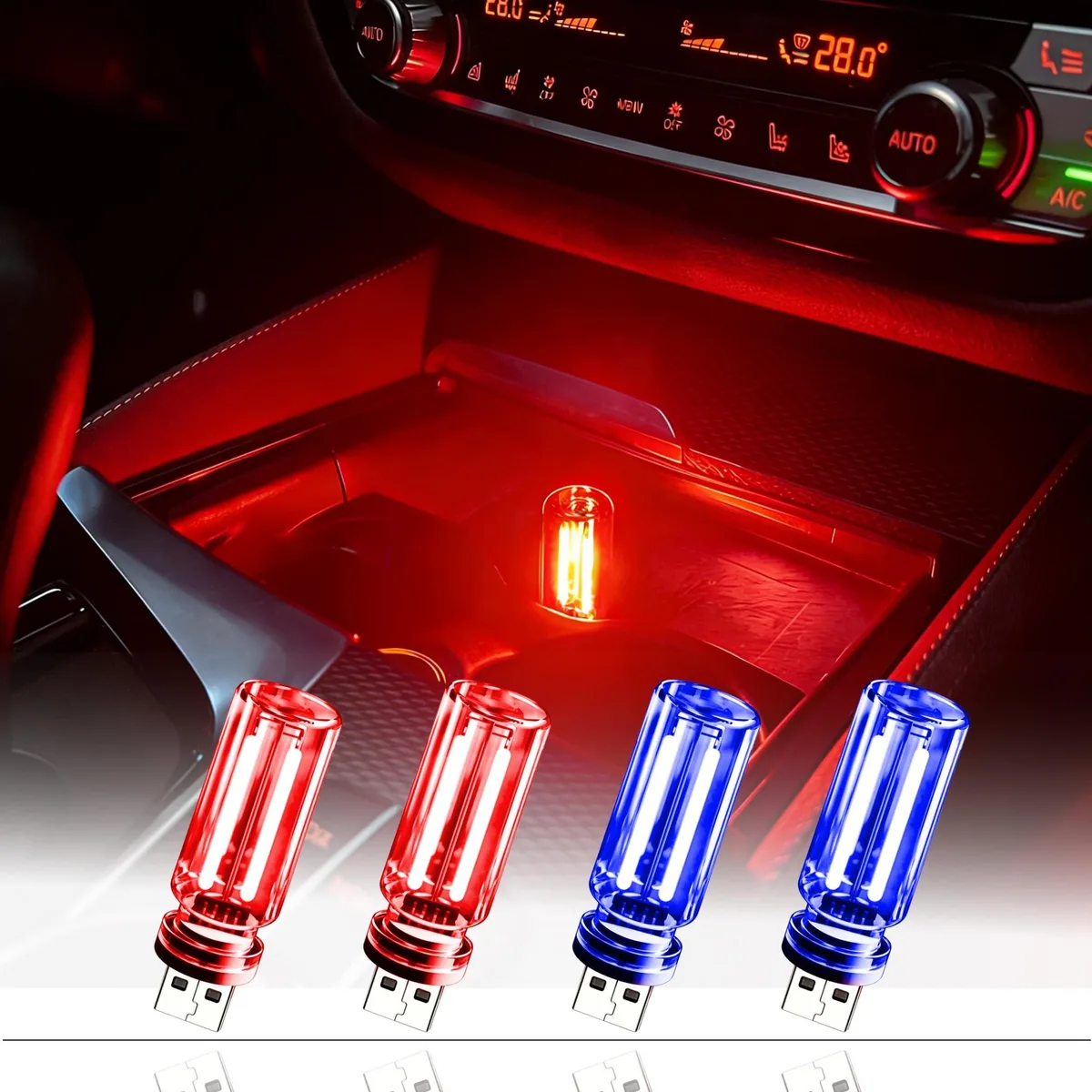  USB LED Ambient Light 4 Pack RGB Clear Glass Mini USB Lamp Touch Control Automotive Specialty Lighting — product photo