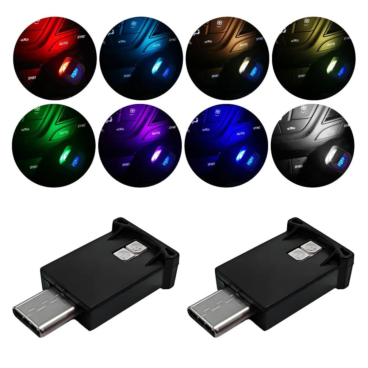  2 PCS USB-C LED Ambient Light 8 Color Automotive Specialty Lighting — product photo