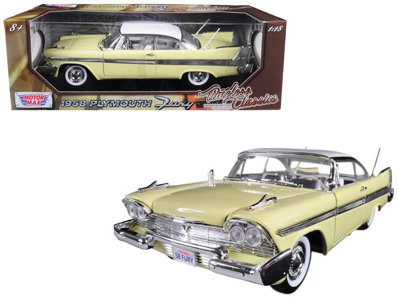 MOTORMAX MOTORMAX 1958 Plymouth Fury "Timeless Classics" Yellow with White Top 1/18 Diecast Model Car — product photo