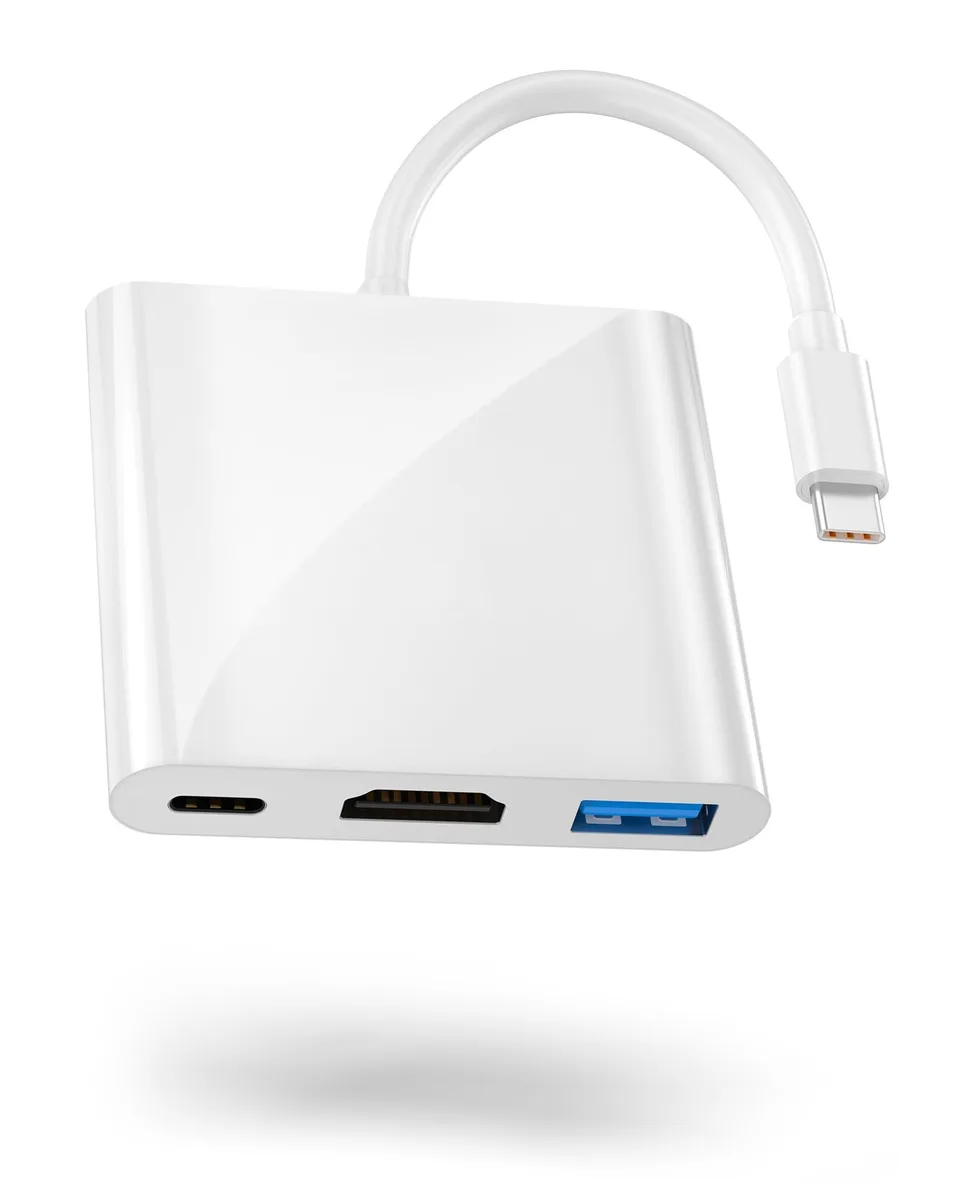 Compact USB-C adapter with HDMI, USB-A and PD ports, dark matte finish