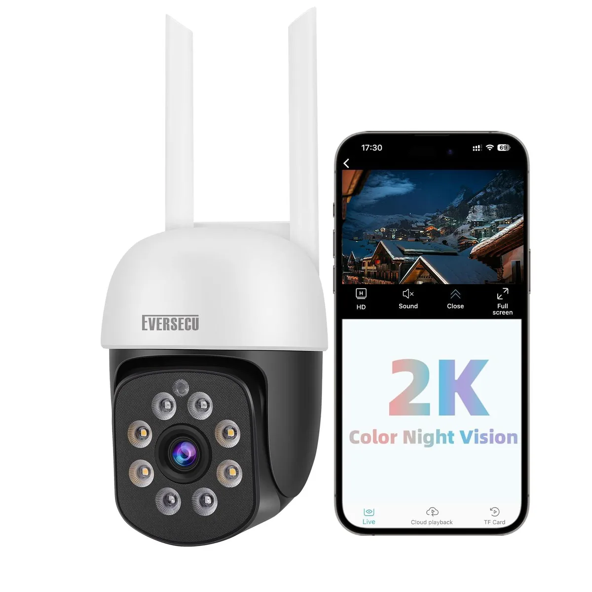 KEHIPI KEHIPI C662DR 2K 3.0MP PTZ network camera, 355° pan, 60° tilt, 2.4G WiFi, IP66, black — product photo