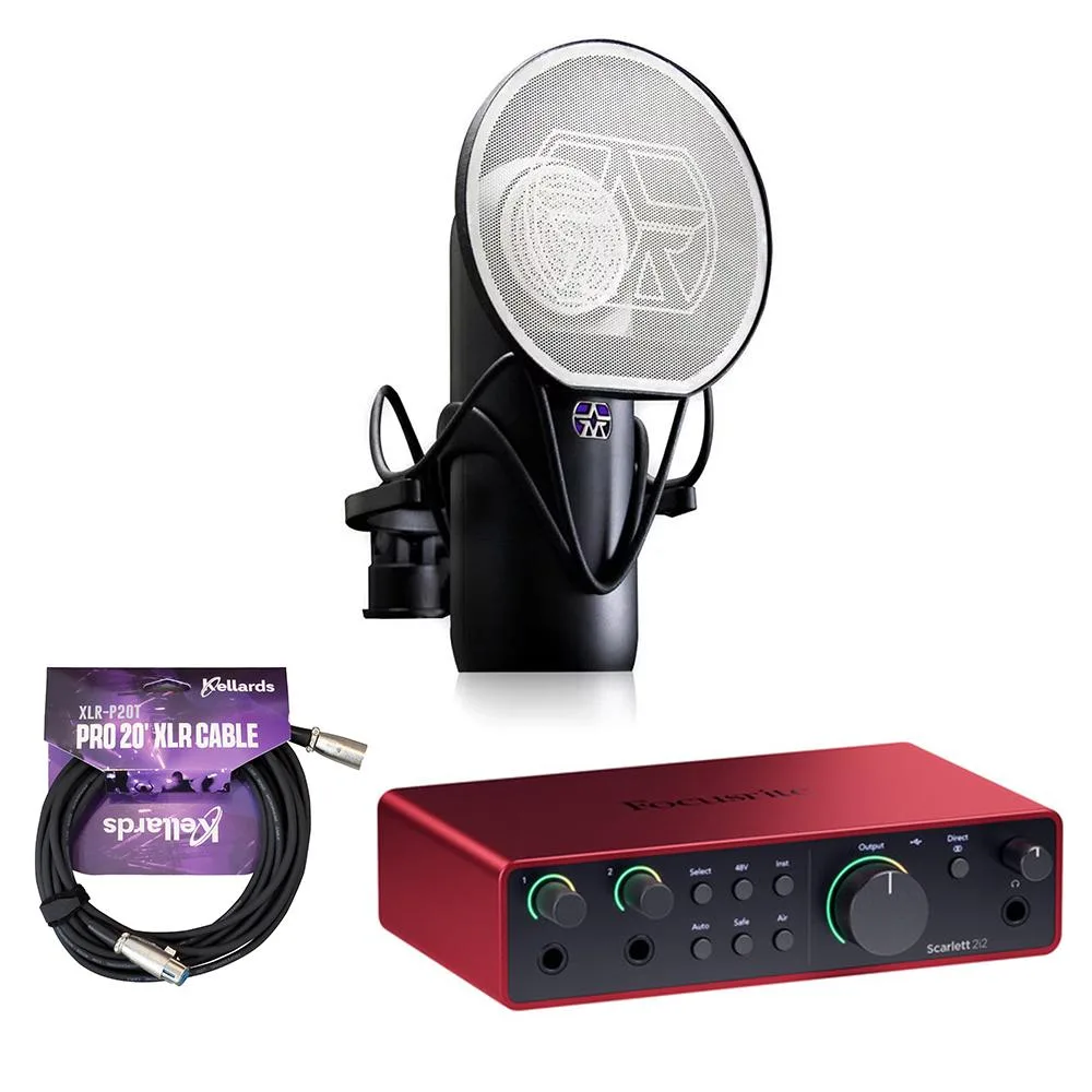 Focusrite Focusrite Scarlett 2i2 4th Gen USB-C Audio Mixer Bundle with Aston Element Mic &amp; Kellards 20 ft XLR Cable — product photo