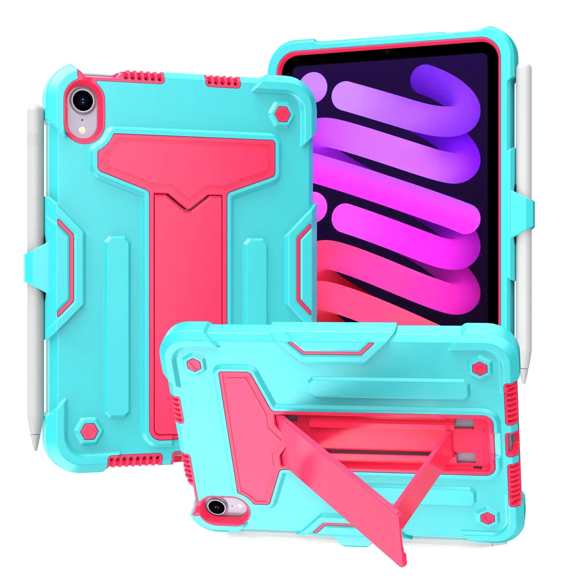 anicestore anicestore iPad Mini 7/6 8.3" Dual Layer Kickstand Case Teal/Pink — product photo