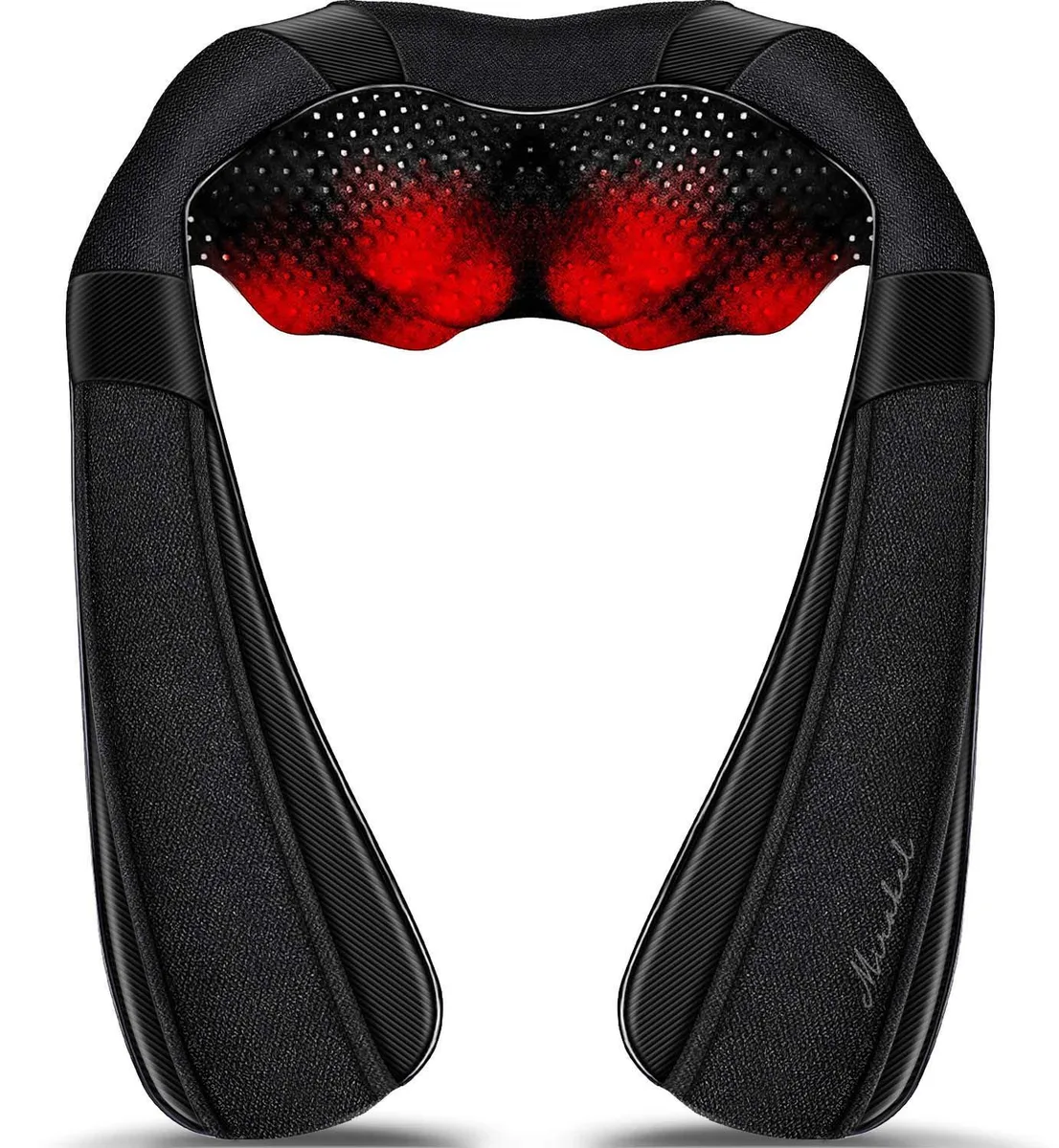 Black rectangular massage mat with integrated nodes and power cord