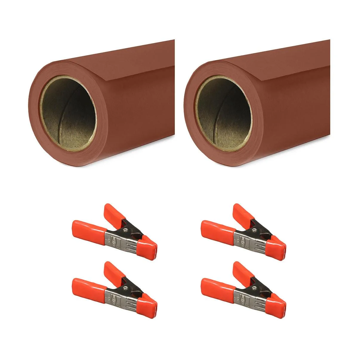 SAVAGE SAVAGE 107"x36' Widetone Seamless Background Paper, Chestnut, 2-Pack with 4 Orange Clamps — product photo