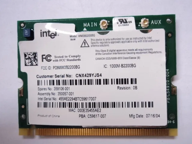 HP HP 359106-001 Intel PRO/Wireless WM3B2200BG M.2 Wi-Fi Adapter 350057-001 — product photo