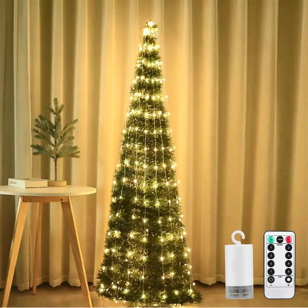 Warm white LED string lights, ten strands two metres long, battery box with remote