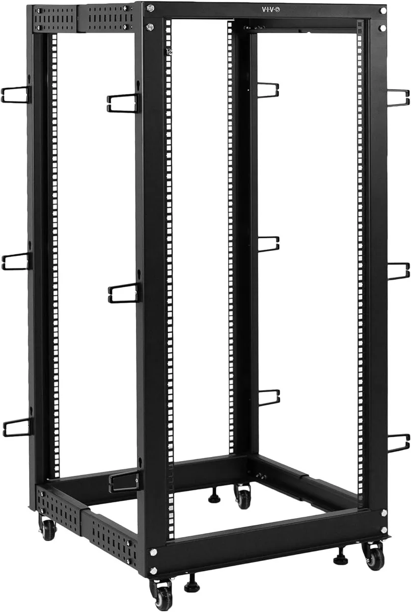 BFKK BFKK 25U Freestanding Open Frame Server Rack 22 to 40 inch Adjustable Depth Mobile Cart Black — product photo