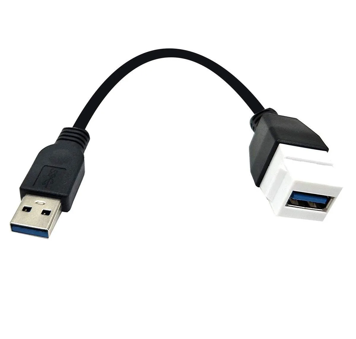 White USB 3.0 keystone jack cable with Type A male to female connectors, 10 inch length