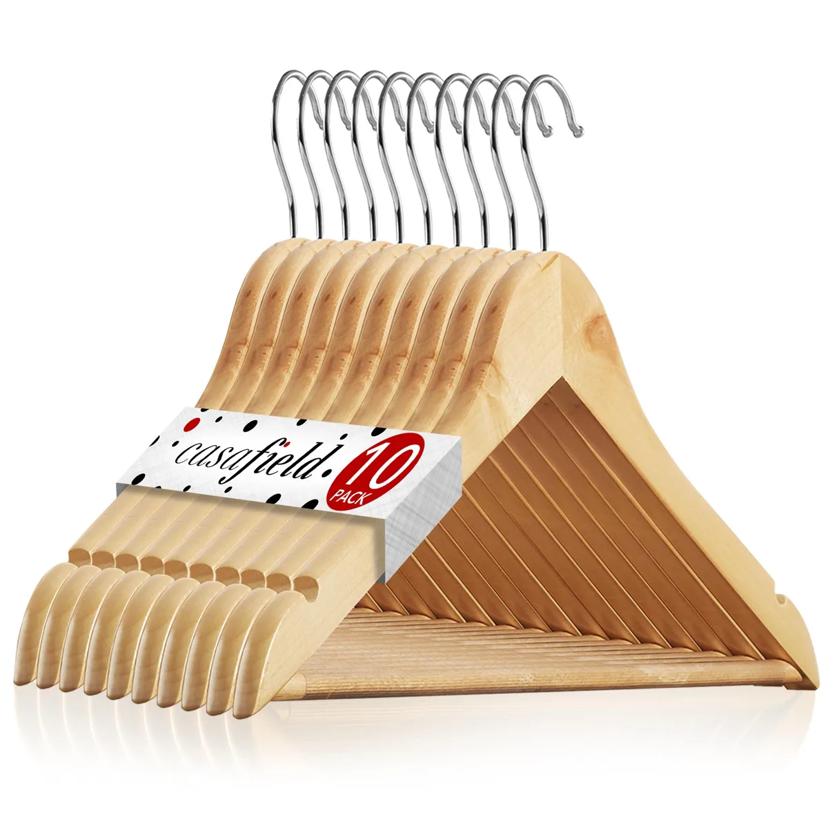 Casafield Casafield 10 Natural Wooden Suit Hangers 17" 360° Swivel Hook — product photo