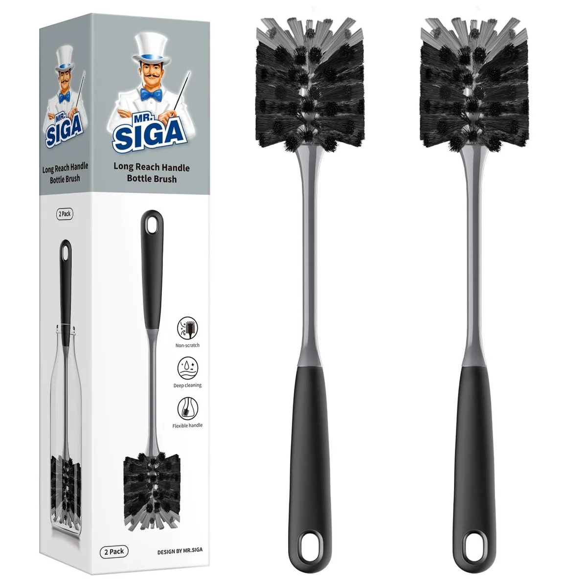  MR.SIGA Bottle Brush 2 Pack 12.9 inch 2.3 inch head — product photo
