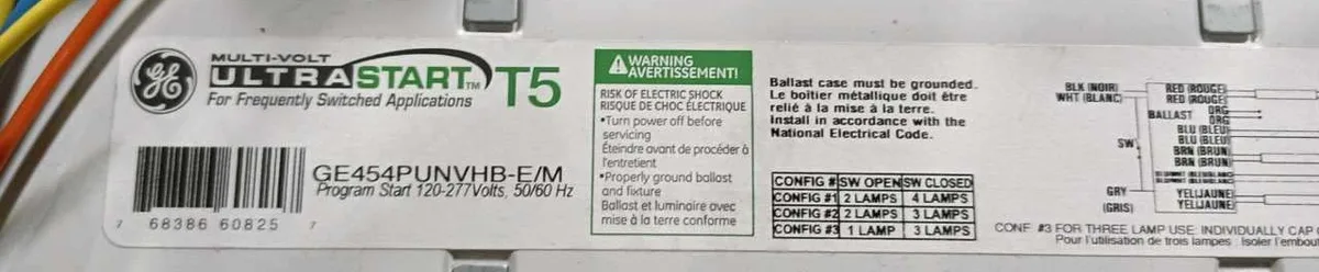 GE Lighting GE Lighting 37339 GE454PUNVHB-E/M MultiVolt UltraStart T5 Ballast case of 10 — product photo