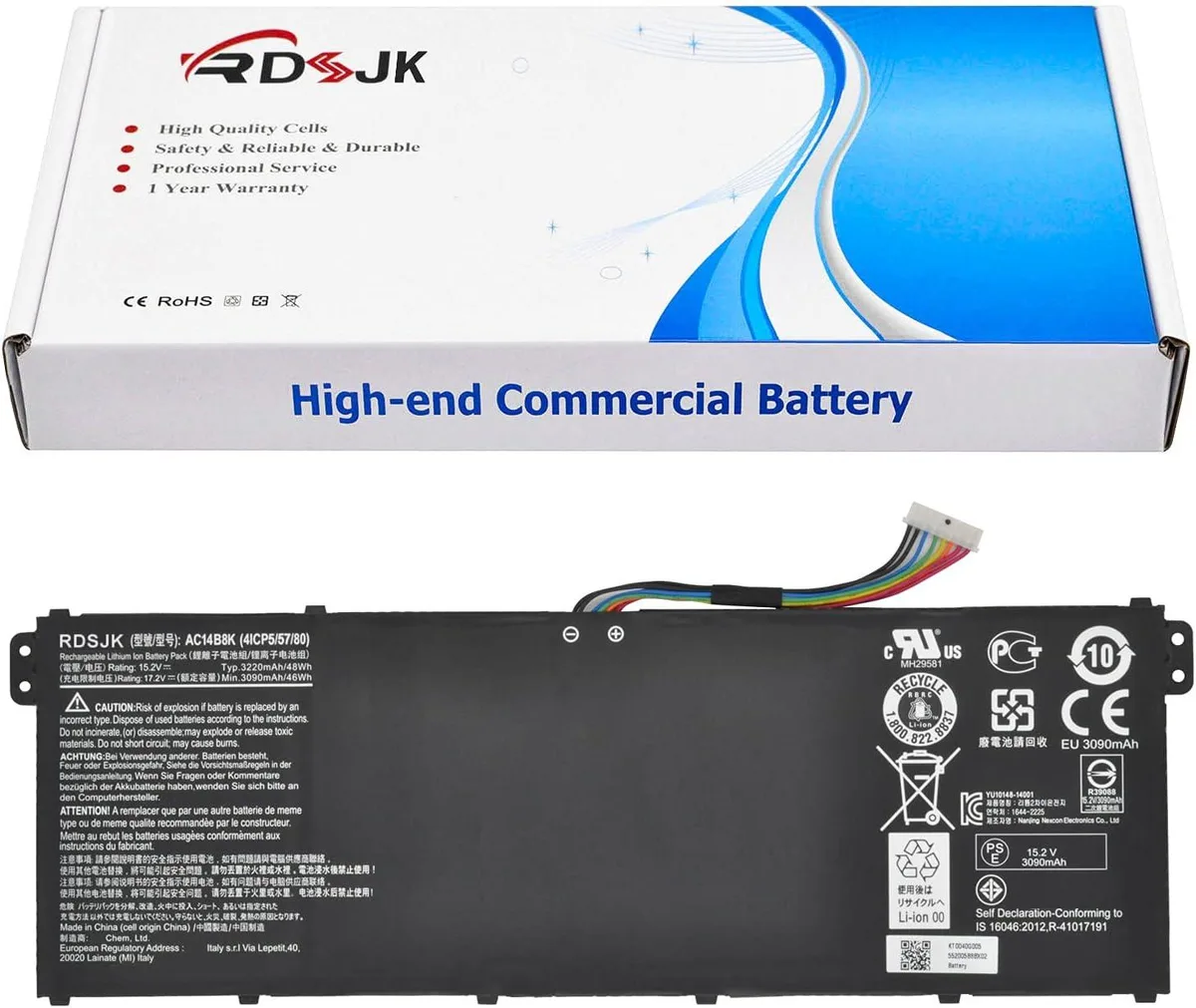 Rectangular black lithium-ion laptop battery pack
