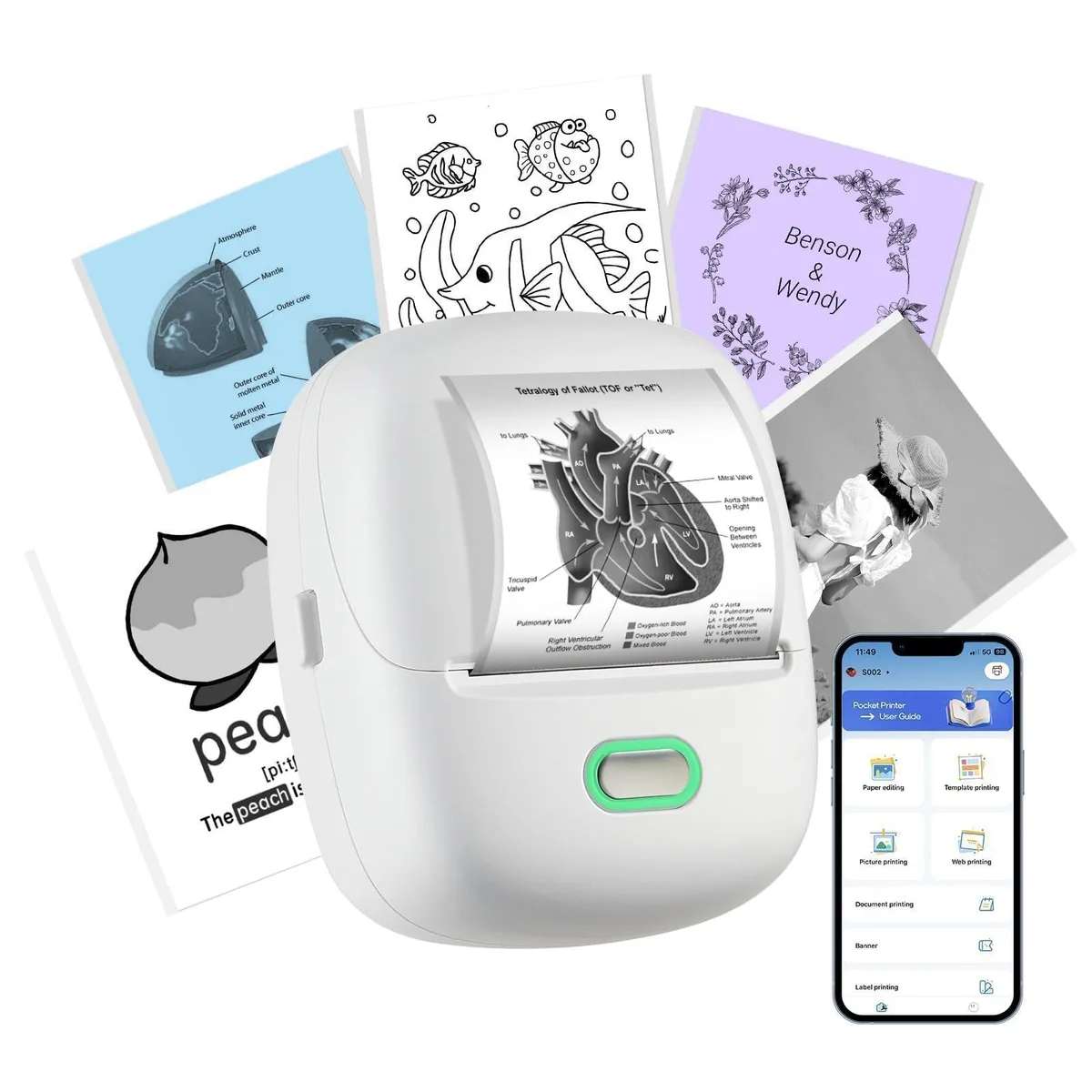 Compact white thermal label printer with roll paper loaded