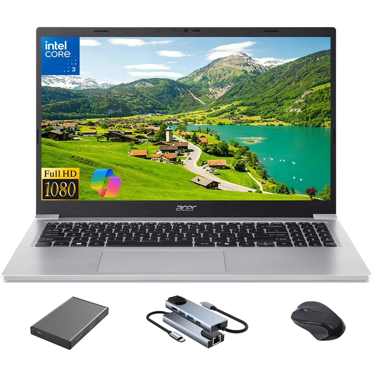 Acer America Acer Aspire Lite 15 laptop AL15-36P-32XP Intel Core 3 N350 8GB 128GB SSD 500GB HDD Win 11 Pro — product photo