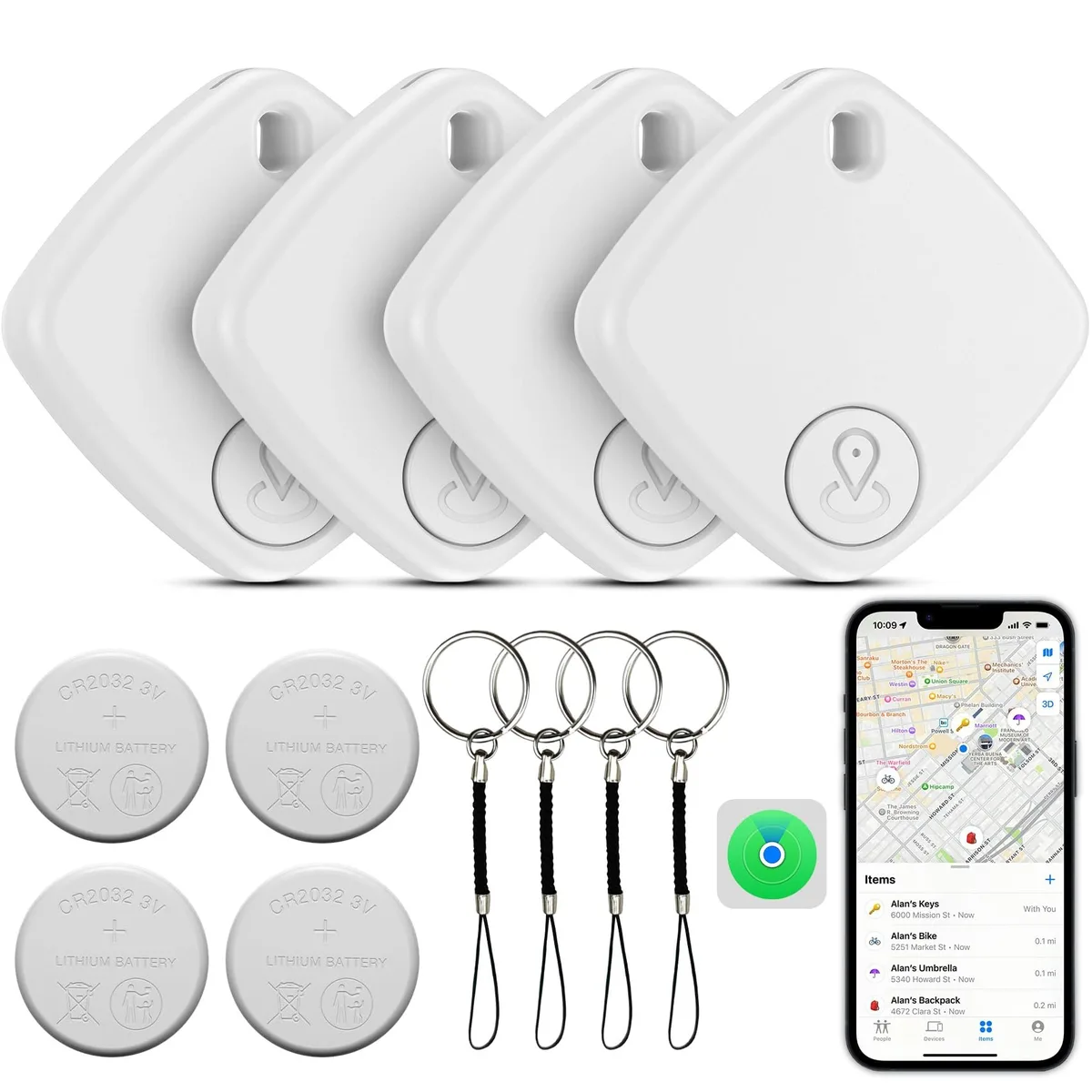 Tracker Tags 4 Pack White Bluetooth Key Finder — product photo