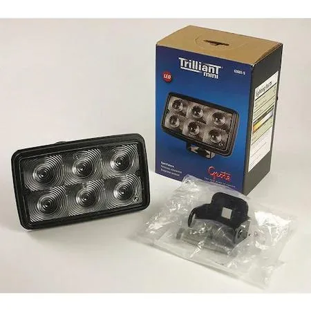 Rectangular LED work light with bracket mount, blunt-cut wires, IP69K rating