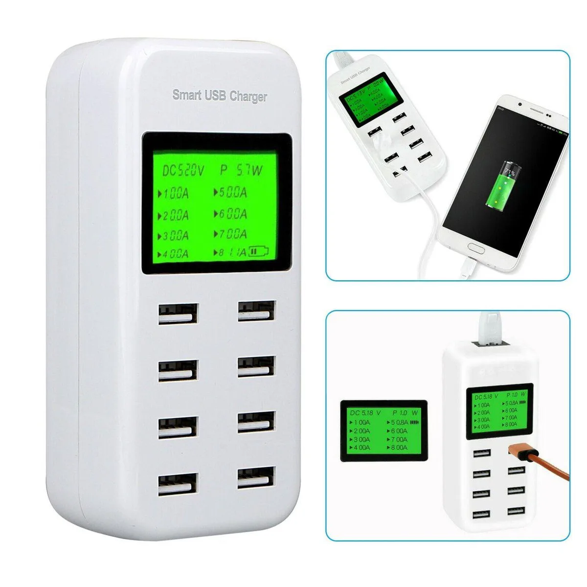 BONAEVER BONAEVER 8 Port USB Charger Hub LCD 40W White — product photo