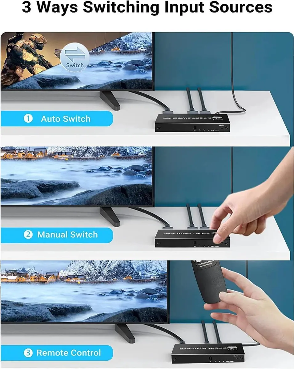 Vszerda Vszerda 3-port HDMI 2.1 video switch 8K@60Hz 48Gbps — product photo