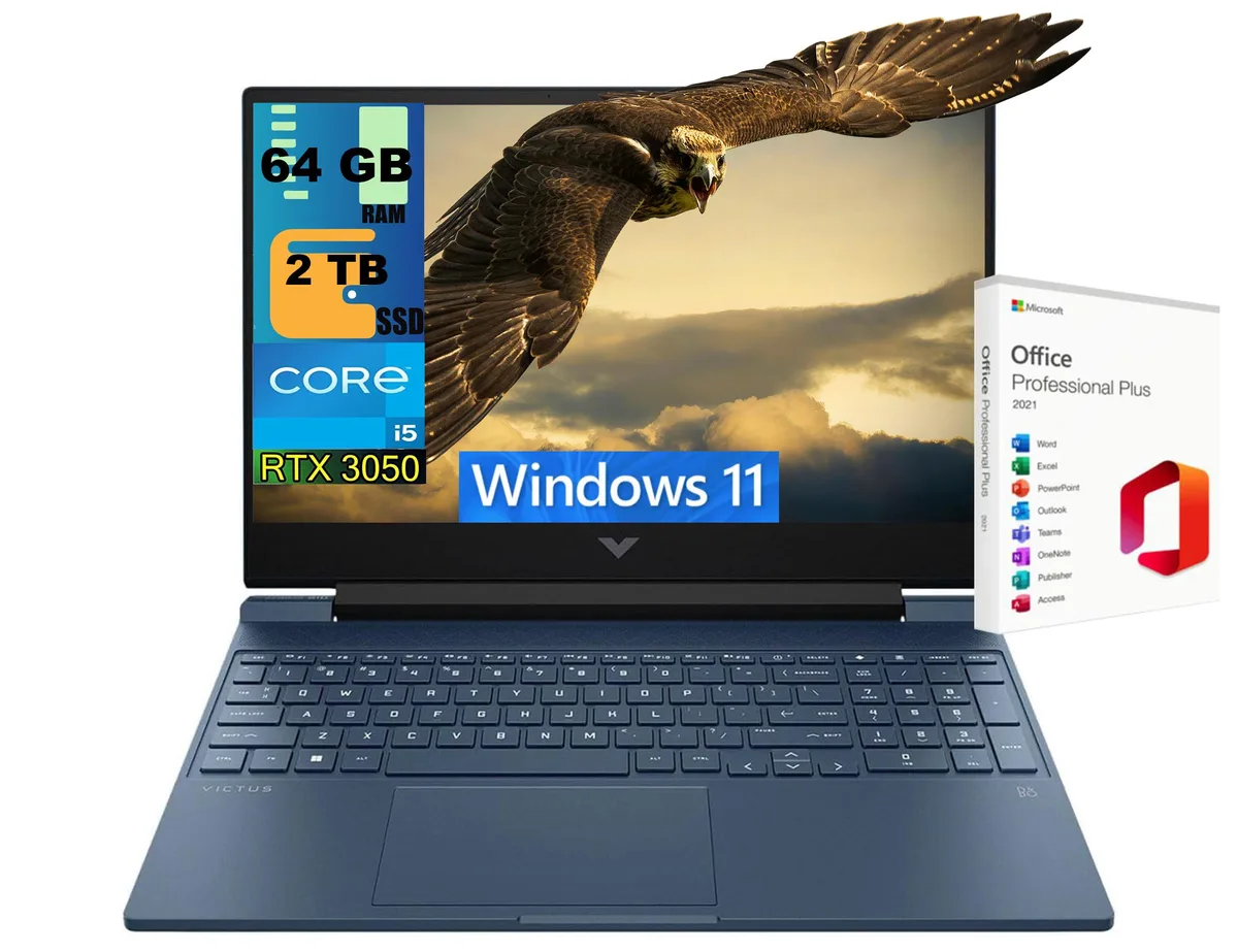 HP HP Victus 15 gaming laptop Blue i5-12450H RTX 3050 64GB 2TB — product photo
