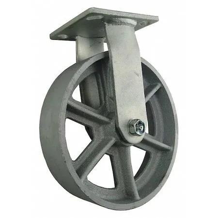 Black cast iron rigid plate caster with eight inch wheel