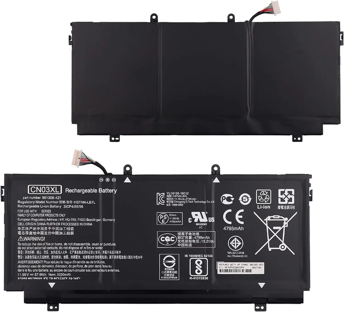 NShi NShi CN03XL 57.9Wh laptop battery for HP Spectre X360 13-AC033DX 13-AB001 HSTNN-LB7L — product photo