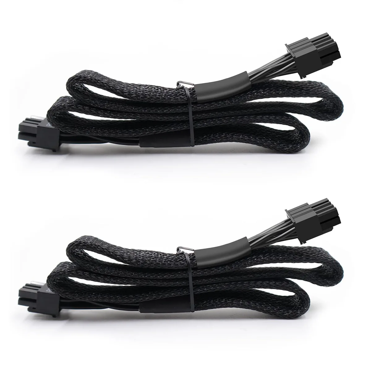 Two black sleeved 16AWG PCIe cables with 8-pin male to 8-pin (6+2) male connectors, 63cm long