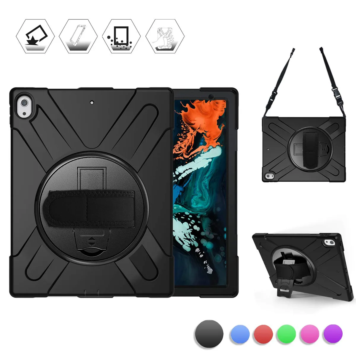 Werleo Werleo iPad Pro 12.9 3rd Gen 2018 Case Black with 360 Kickstand Hand Strap Shoulder Strap — product photo