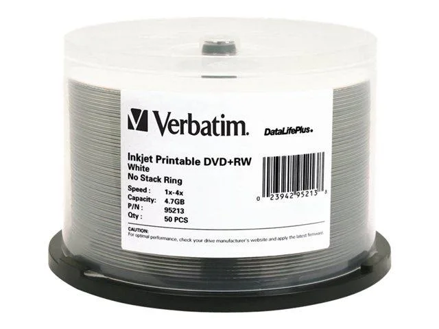 VERBATIM Verbatim 95213 DVD+RW 4.7GB 4X 50 Pack Inkjet Printable Spindle — product photo