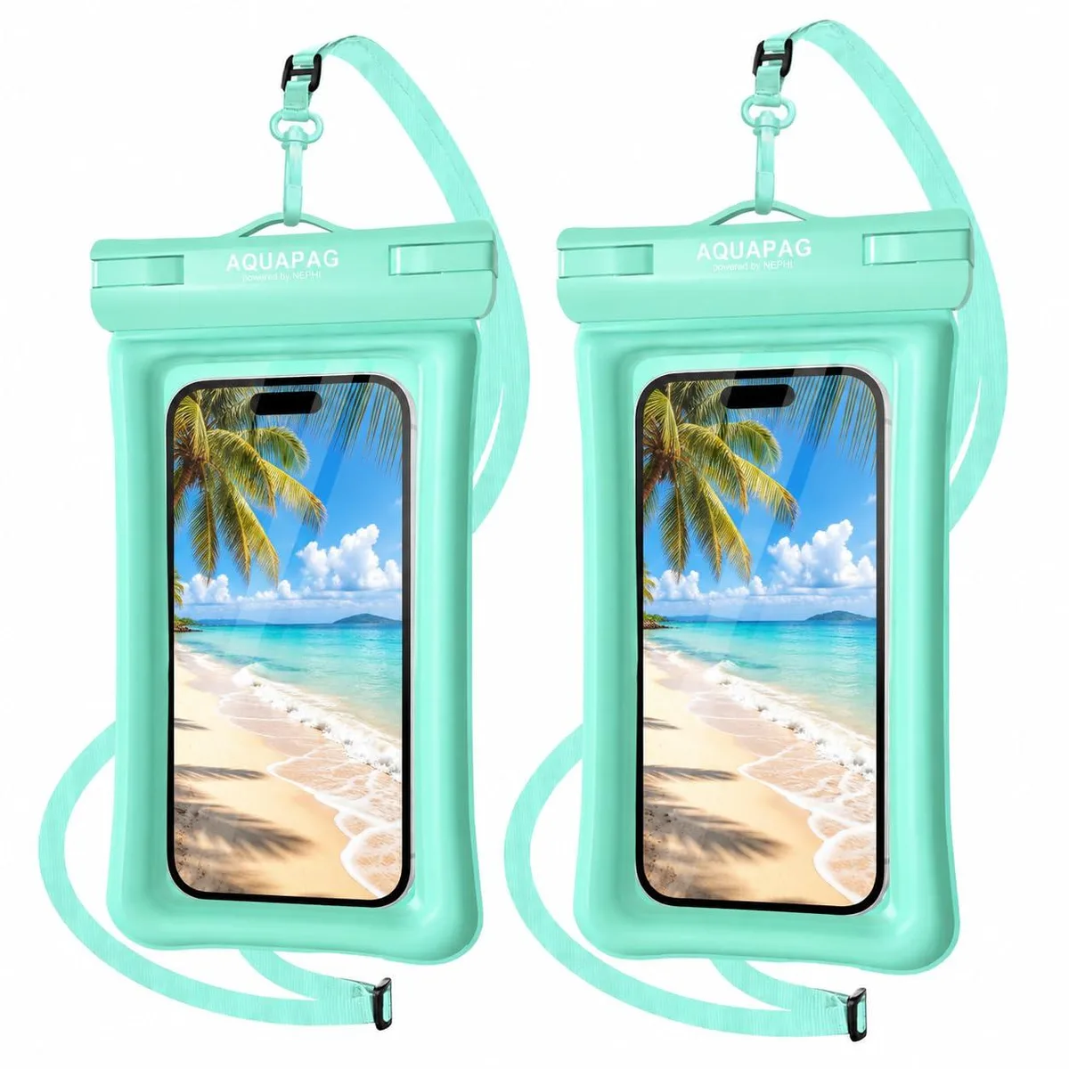 No Sew No Sew Green IP68 Waterproof Phone Pouch 2 Pack 8.0" Floating Case — product photo